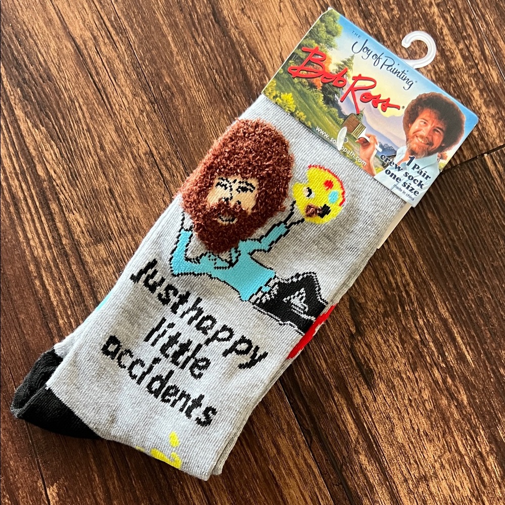 Bob Ross “Just Happy Little Accidents” Fuzzy Crew Socks